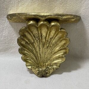 Vintage Distressed Gilded Gold Ornate Distressed Shell‎ Wall Shelf Sconce Decor